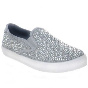 Your Party Shoes Peyton Silver Jeweled Slip On Sneakers